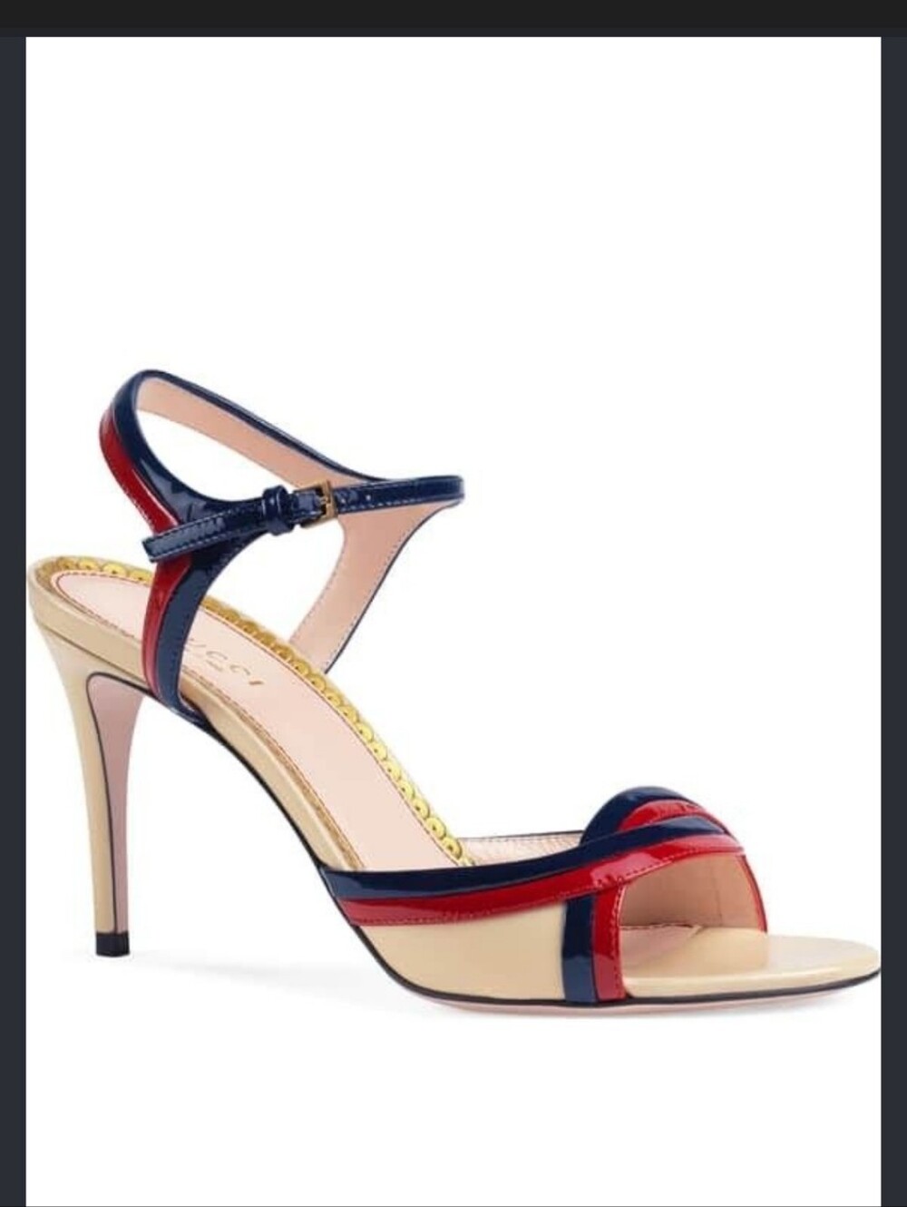 Gucci Red & Navy Patent Leather Strappy High-Heel Sandal
